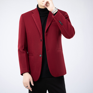 男士婚宴装结婚礼服装西装外套岳父喜公公爸爸西装新郎羊毛红色