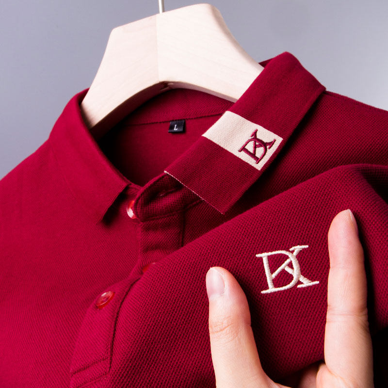 男士长袖T恤上衣纯棉爸爸春秋装本命年polo衫红色喜公公婚宴礼服