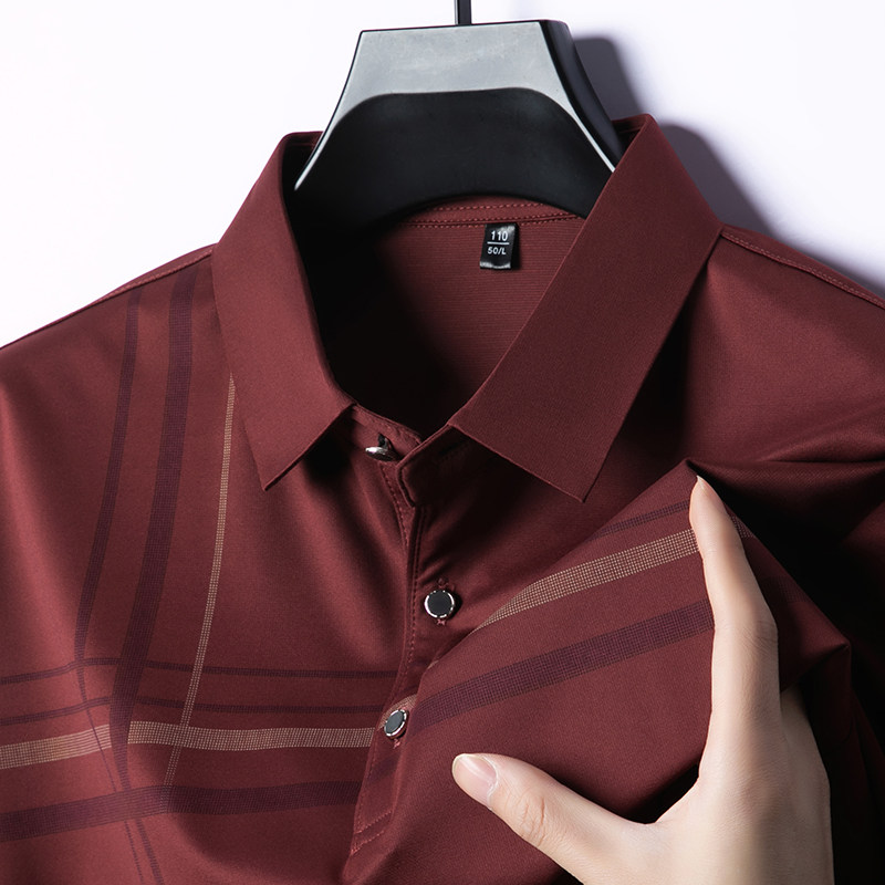 男士夏季新款红色冰丝凉感短袖T恤爸爸装喜公公本命年结婚宴上衣