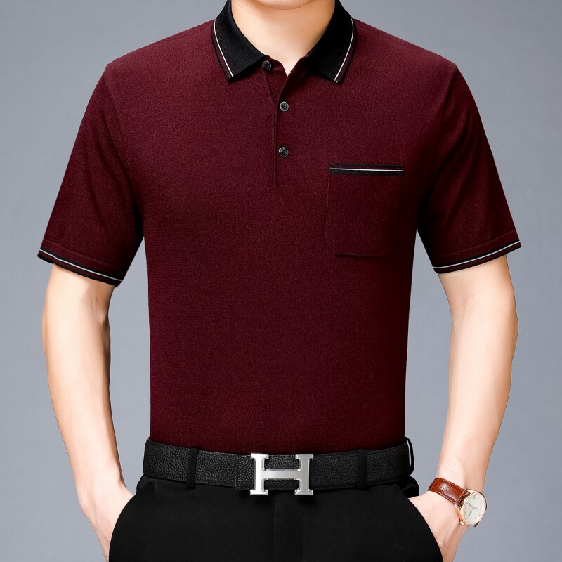 真口袋~中年婚宴喜爸爸夏装新款红色短袖t恤男士上衣结婚礼polo衫