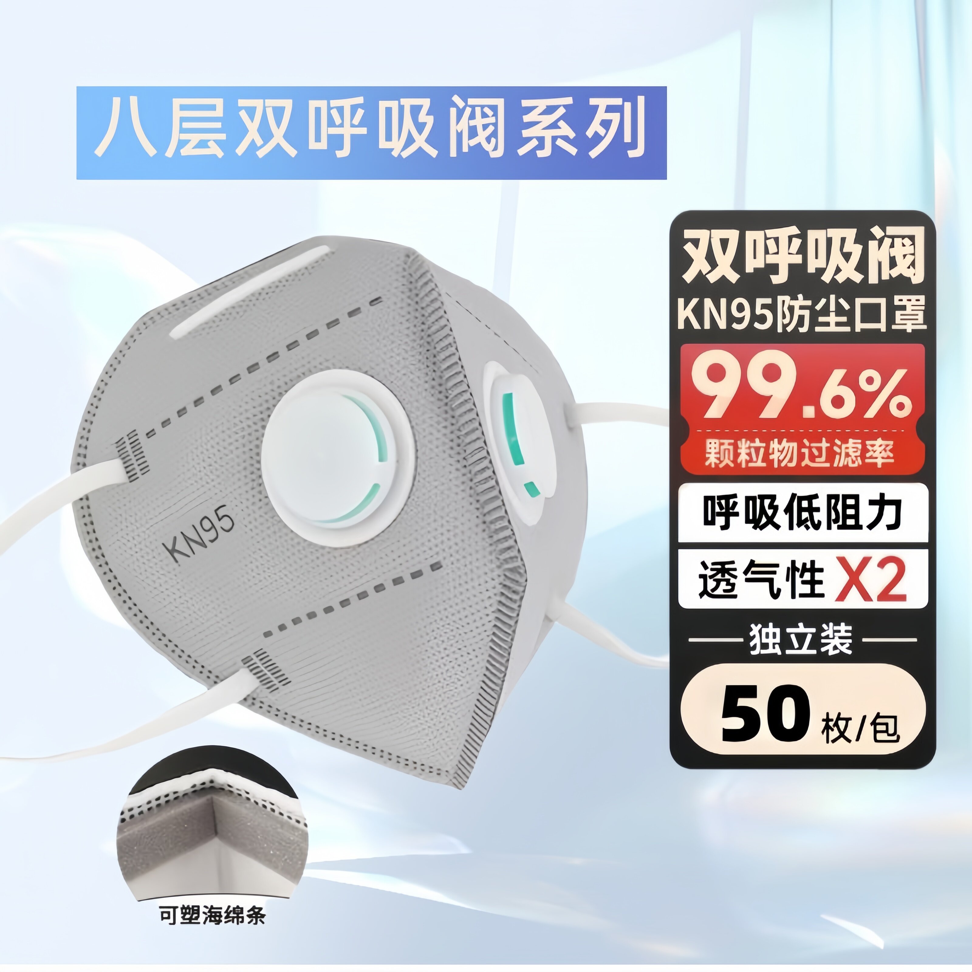 双呼吸阀KN95活性炭口罩一次性防尘工业粉尘甲醛雾霾打磨透气n95