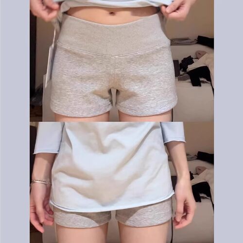 韩系灰色高腰休闲运动裤子女夏季