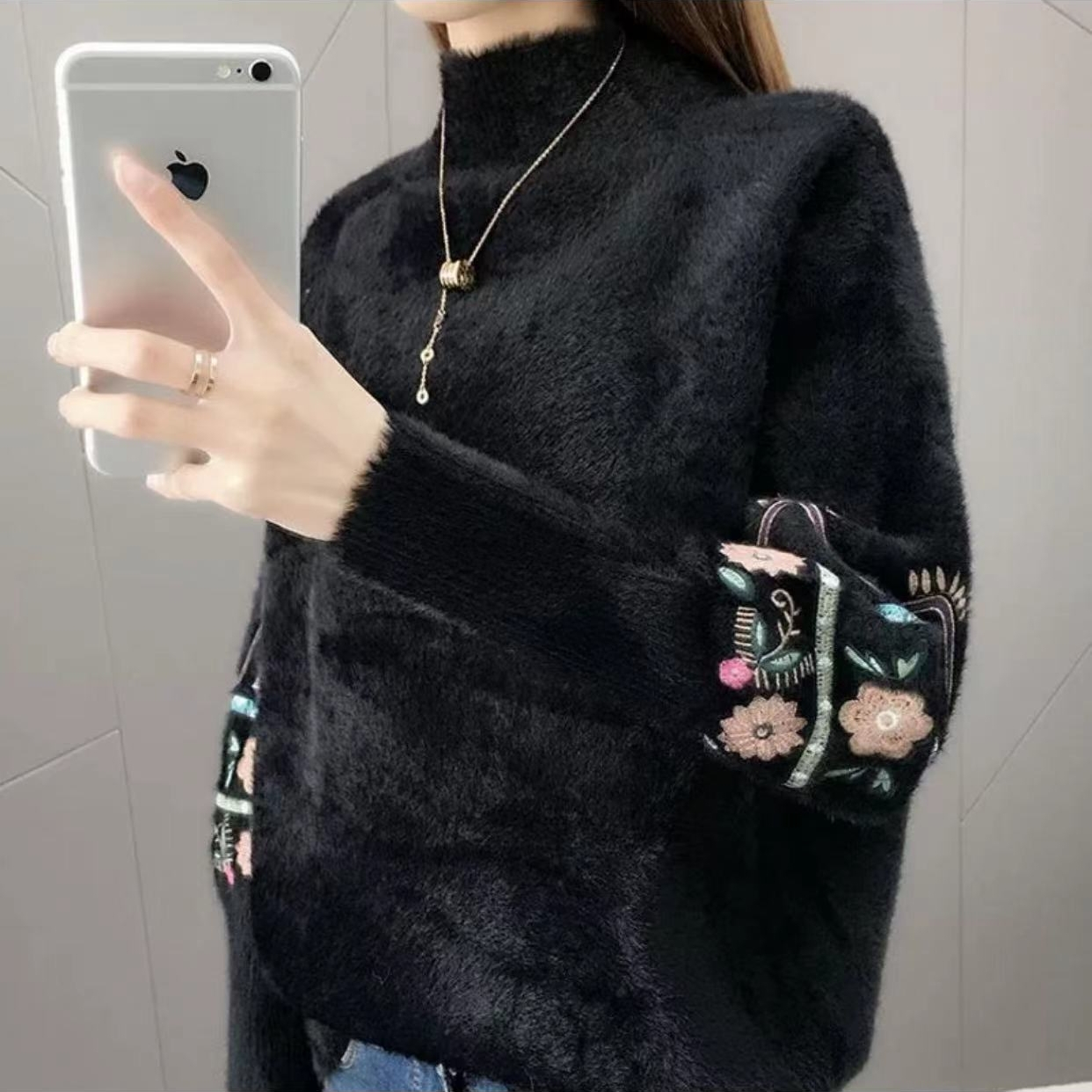 大码胖mm水貂绒毛衣女宽松秋冬