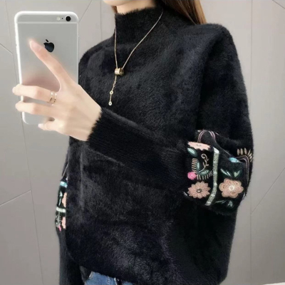 大码胖mm水貂绒毛衣女宽松秋冬