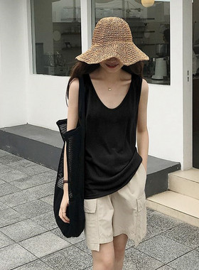 300斤大码黑色吊带背心女夏季无袖内搭外穿打底宽松显瘦胖mm上衣