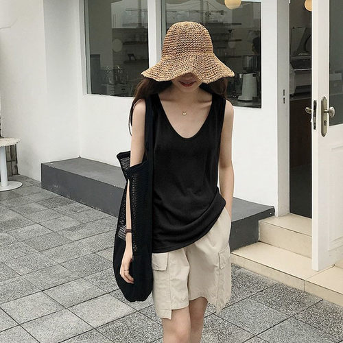 大码胖mm300斤黑色吊带背心女