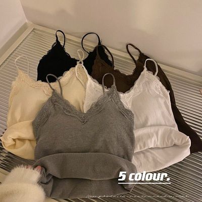 大码300斤带胸垫蕾丝小吊带背心女内搭秋冬胖mm外穿美背打底上衣