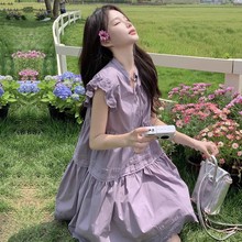 大码紫色初恋甜美减龄娃娃裙胖mm300斤温柔风可爱公主连衣裙女夏