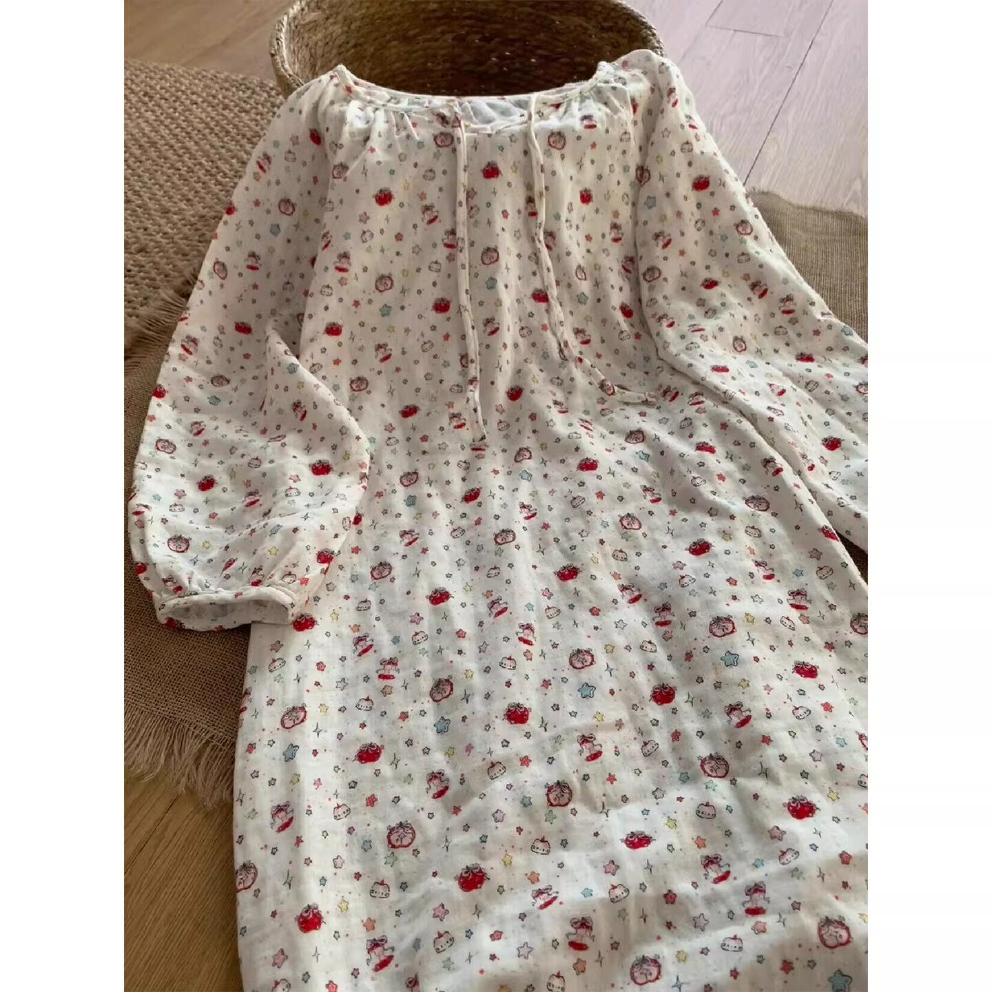 大码可爱少女卡通印花长袖睡裙女春秋胖mm300斤可出门家居连衣裙