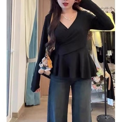 大码300斤v领打底衫长袖女春秋