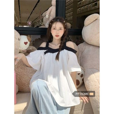 韩版高级感露肩吊带衬衫女