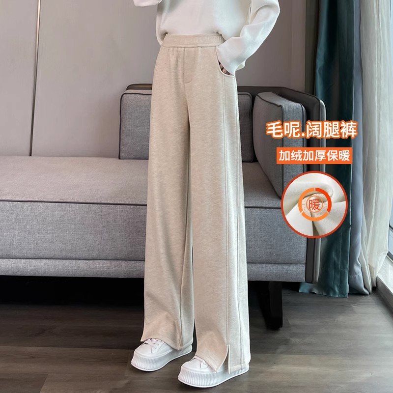 大码加绒加厚毛呢裤女秋冬季胖mm