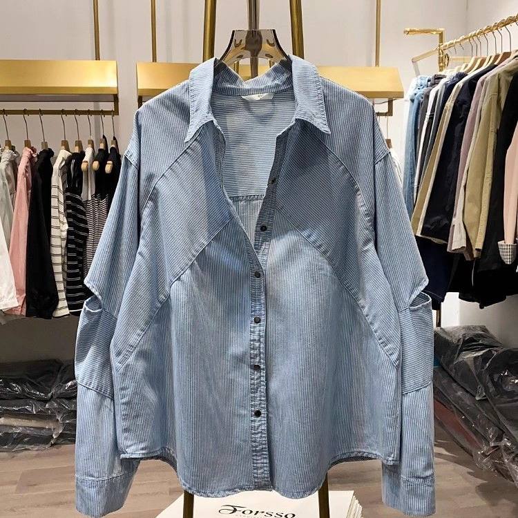 韩版通勤条纹衬衫女秋冬休闲外套