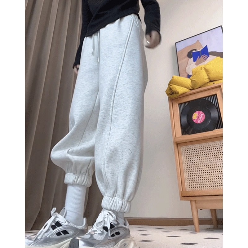 大码高腰束脚加绒加厚卫裤女秋冬