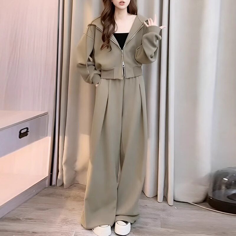 高级感显瘦休闲运动装套装女春秋季300斤大码胖mm卫衣长裤两件套