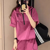 两件套 大码 洋气宽松减龄短袖 运动套装 短裤 女夏胖mm300斤休闲时尚