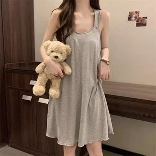 夏季 带胸垫吊带睡裙子 胖mm纯欲风性感睡衣裙女大码 300斤休闲无袖