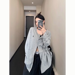 大码胖mm300斤春秋季简约长袖T恤oversize宽松慵懒薄款开衫外套女