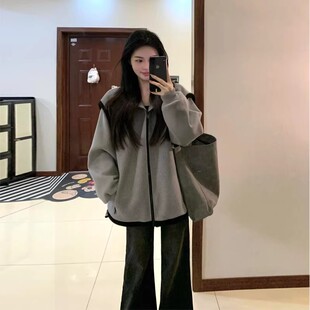 大码灰色短外套女秋冬季胖mm300斤韩系初春独特超好看高级感加厚