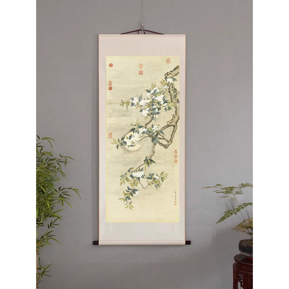 清人绘 梨花月夜图真迹精准复制书法