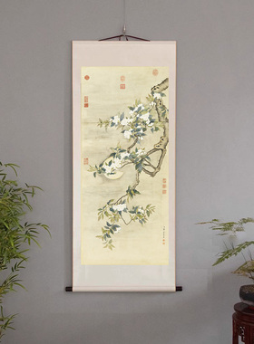 清人绘 梨花月夜图真迹精准复制可选装裱唯美挂画