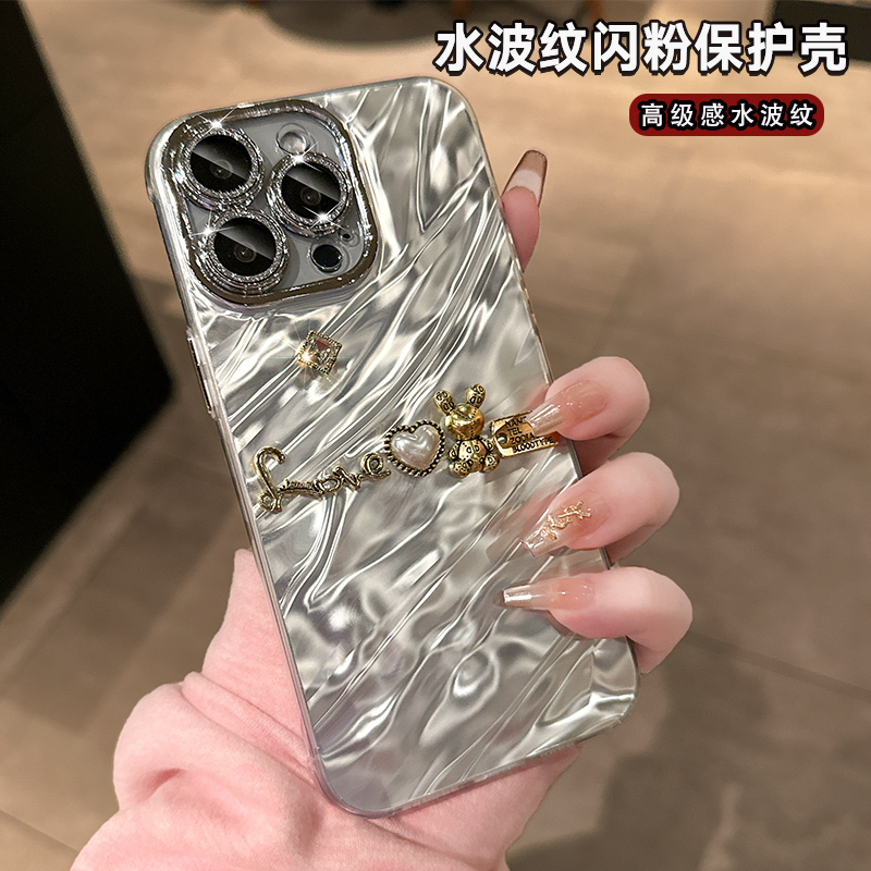 带闪粉镜头膜适用苹果15promax手机壳iPhone14高级感女款13pro炫彩镭射硅胶防摔ip12新款11轻奢水钻小众潮牌