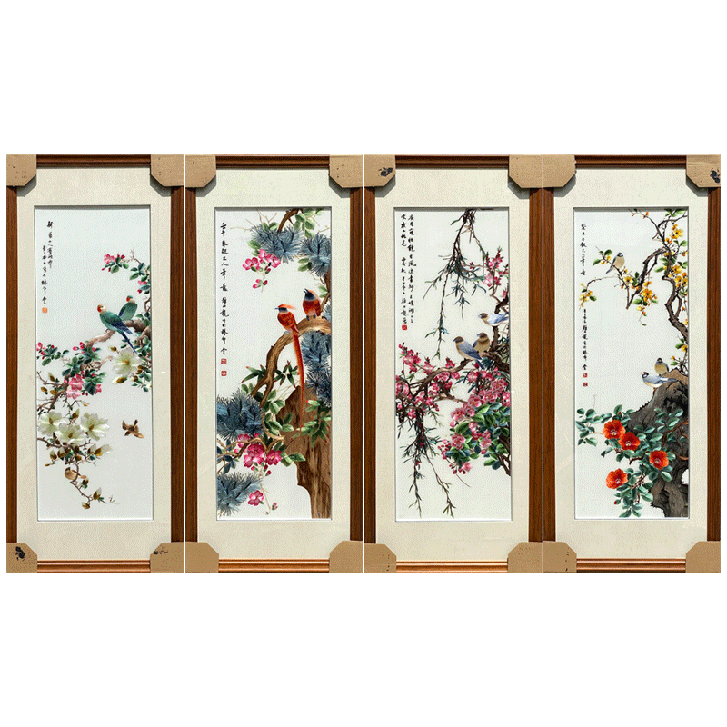 苏秀天地非遗手工苏绣刺绣客厅沙发电视背景墙挂画颜伯龙花鸟苏绣