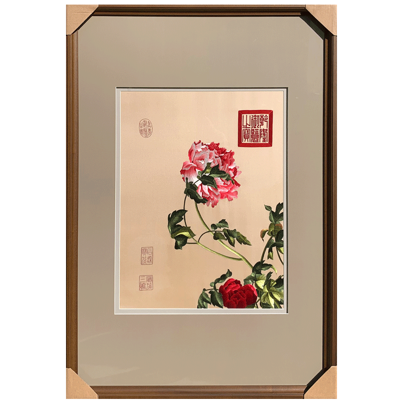 苏秀天地手工苏绣刺绣2丝精工郎世宁宫廷画牡丹书房卧室玄关挂画