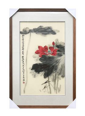 手工4丝线苏绣荷花客厅挂画精品