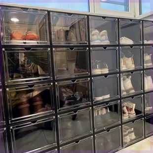 磁吸硬塑料透明抽屉式鞋盒鞋子收纳盒AJ加厚省空间鞋架鞋柜侧开柜