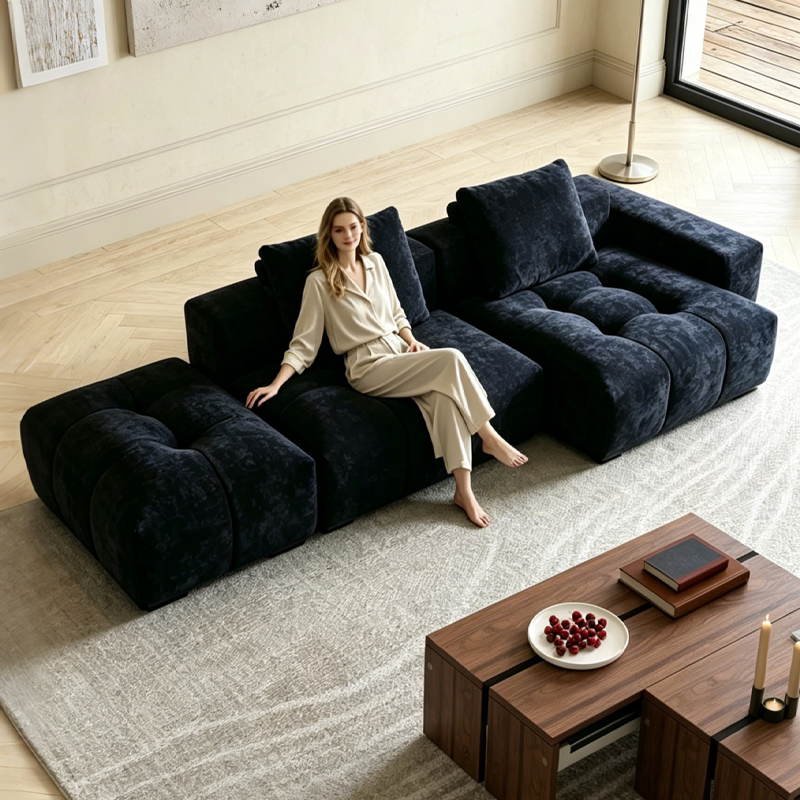 蒂思羽像素模块沙发豆腐块转角贵妃组合客厅可拆洗雪尼尔布艺沙发