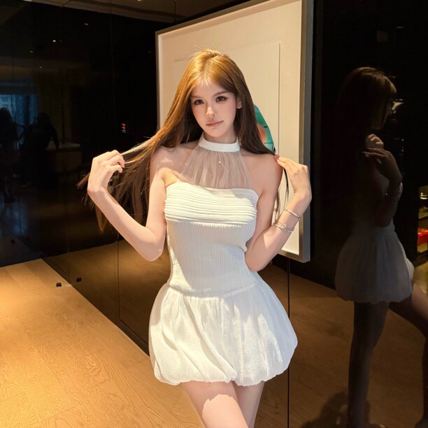 FAY【白纱心事】性感白色针织挂脖无袖吊带背心内搭上衣