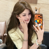 上衣 韩系甜美网感单排扣小香风针织半袖 FAY 椰奶小香