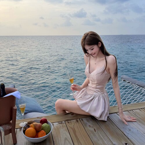 FAY【梦幻之约】纯欲风辣妹修身带胸垫蕾丝吊带连衣裙