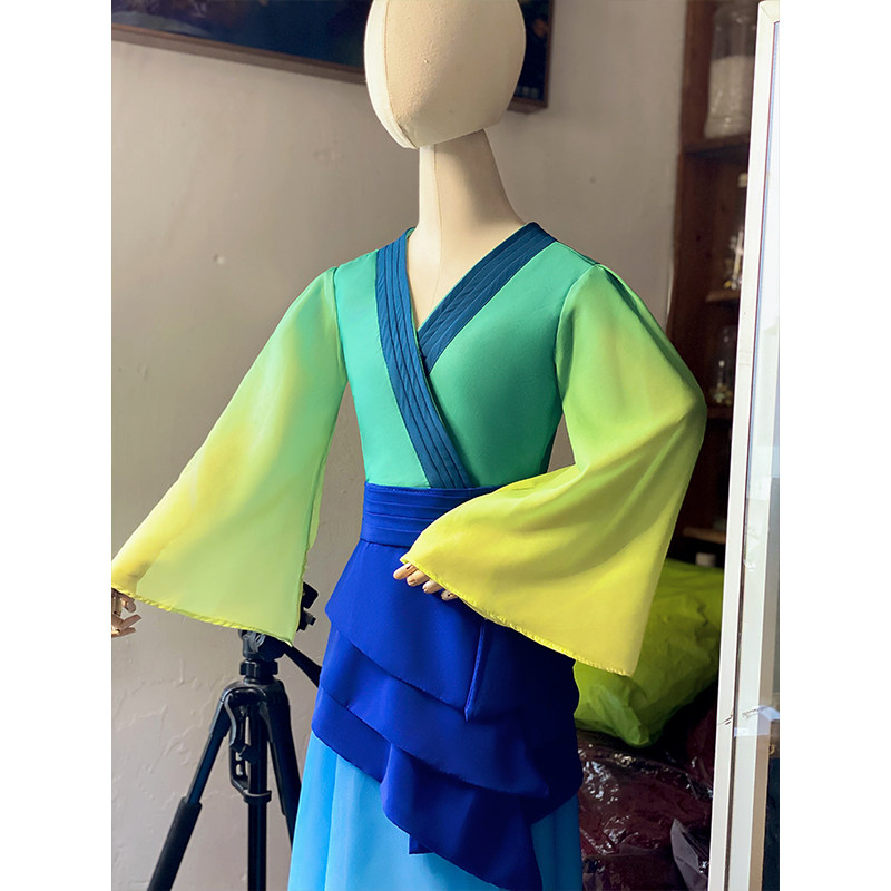 古典舞演出服女飘逸只此青绿古装汉服水袖儿童汉唐舞蹈服装