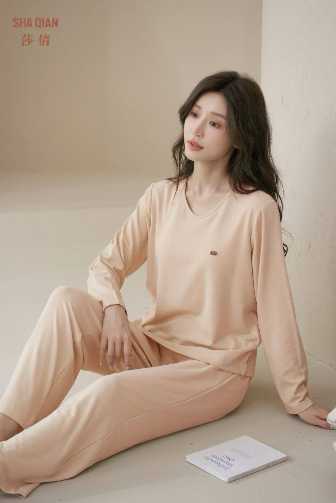 莎倩睡衣2025秋冬新款 女奶芙棉纯棉套头睡衣家居服套装 带胸垫