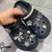 花 Crocs配饰洞洞鞋 鞋 装 扣卡骆驰 白鹿同款 饰品金属银色花园鞋 新款