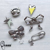 饰品朋克银色蝴蝶结鞋 新款 扣配件卡骆驰 鞋 上装 Crocs配饰洞洞鞋 花