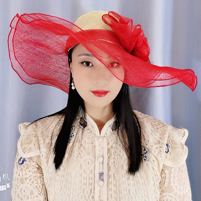 女气质花朵礼帽夏季可折叠