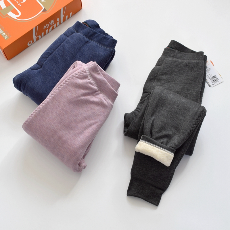 帅鹿儿童暖姜三层棉裤男女童蚕丝羊毛夹棉棉裤中大童休身厚丝棉裤