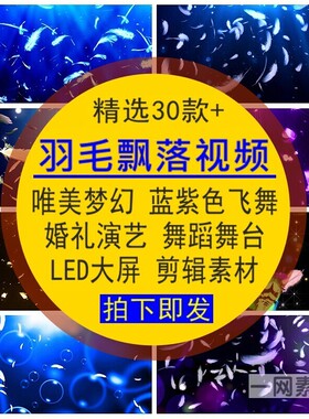 羽毛飘落视频素材唯美梦幻蓝紫色婚礼庆演出艺舞台背景4K动态高清