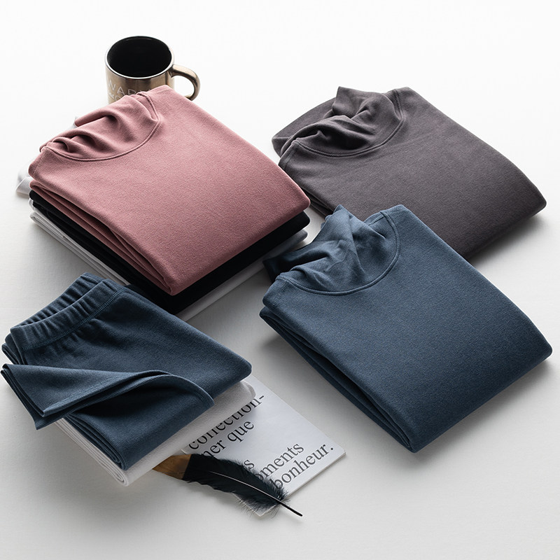 德绒无痕中高领保暖内衣男套装加厚加绒修身双面磨毛秋衣秋裤冬季