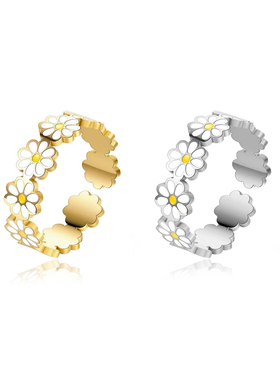 权志龙同款雏菊钛钢不掉色戒指