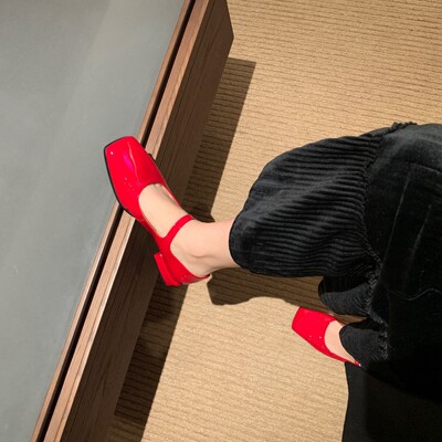 方头玛丽珍花呢格子浅口单鞋