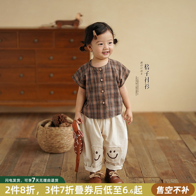 砚台家女童无袖格子衬衫