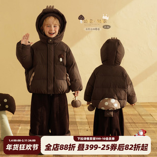 砚台家女童连帽棉服外套冬装新款儿童童装洋气加厚保暖短款面包服