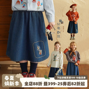 裙子 宝宝半身裙小女孩洋气儿童春季 砚台家童装 女童刺绣牛仔裙新款