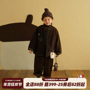 砚台家童装女童绒外套套装冬装新款儿童宝宝加厚加绒纯棉裤两件套
