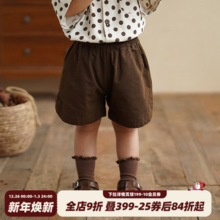 子纯棉百搭 宝宝阔腿休闲裤 砚台家森系女童短裤 夏天儿童开衩五分裤