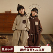 子宝宝运动两件套冬装 砚台家儿童撞色拼接口袋套装 女童加绒卫衣裤